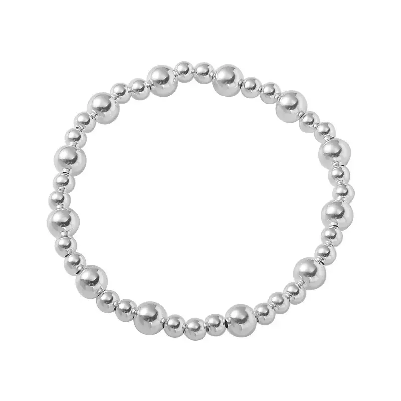 สร้อยข้อมือเงินแท้ 925 ประดับลูกปัดทรงกลม ของขวัญวันเกิด เครื่องประดับเงิน สร้อยข้อมือแบบยืดได้ รุ่นใหม่
