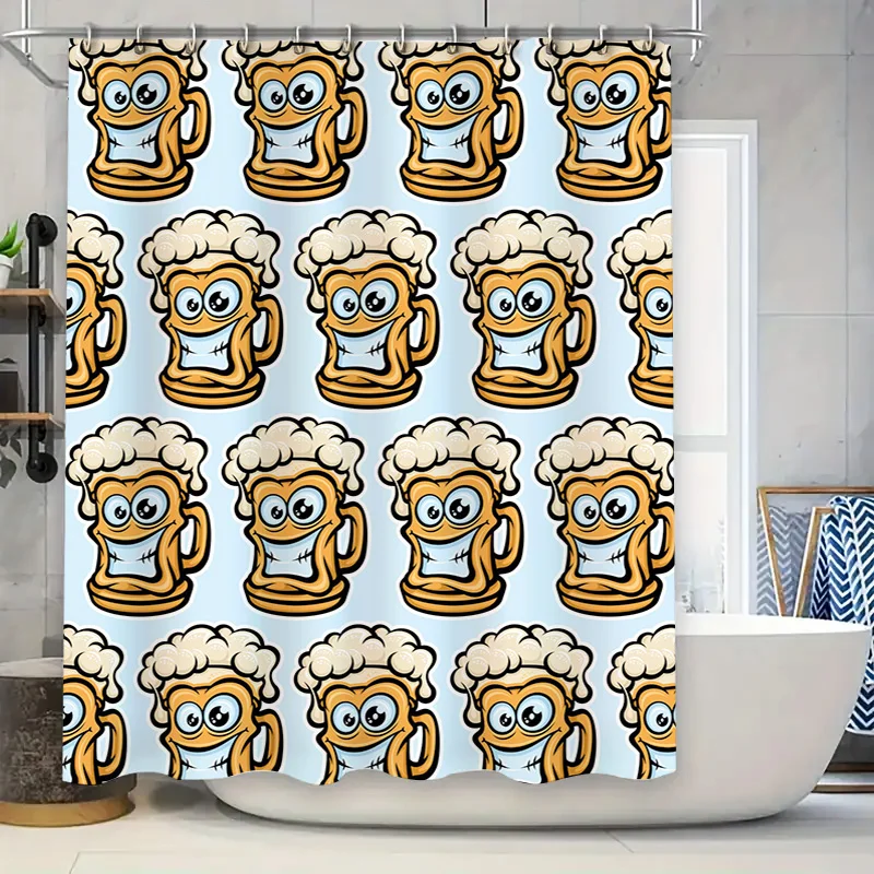 

Креативная пивная кружка, мультяшная занавеска для душа, водонепроницаемая ткань, декор для ванной комнаты, уникальные аксессуары для дома с рисунком Happy Face (синий)