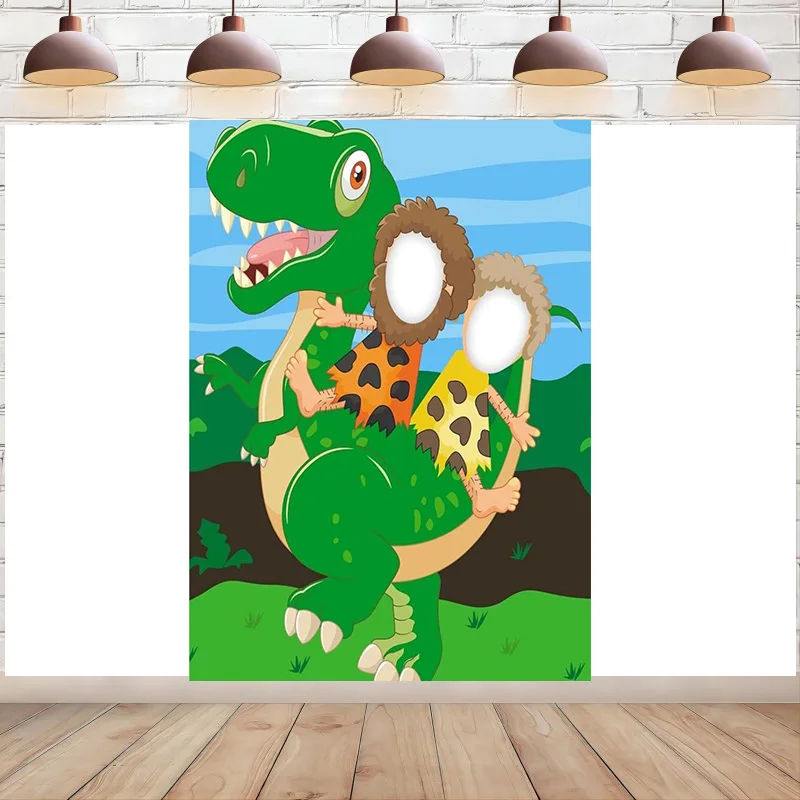 

Ride Tyrannosaurus Rex Dinosaur Banner Backdrop Tropical Background Photo Booth Props Face in Hole Pretend Play Party Decoration