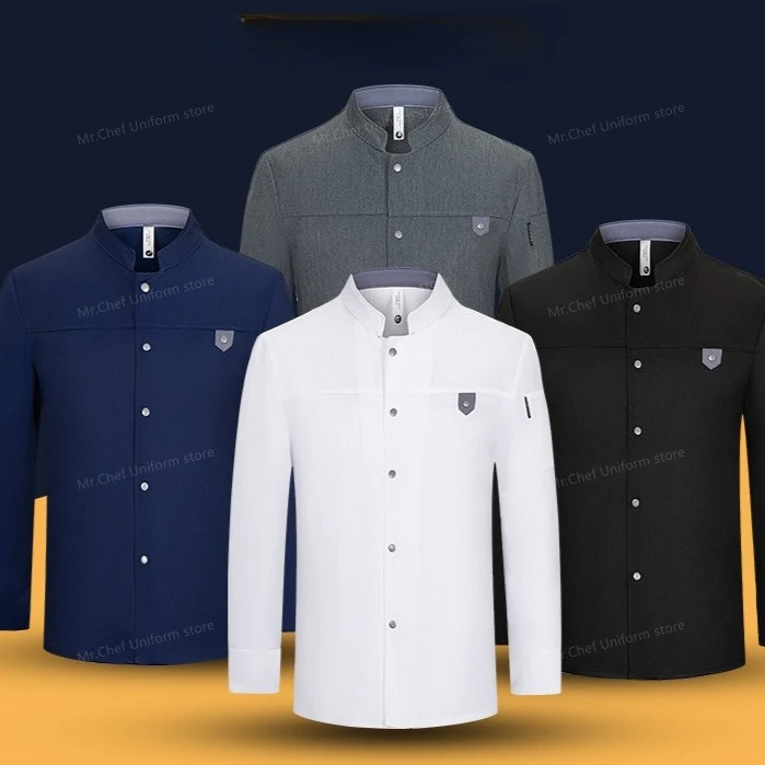 طويلة الأكمام الشيف موحدة كوك معطف الشيف تي شيرت الرجال مطعم الشيف سترة العمل موحدة النادل فندق الملابس مخصصة ogo