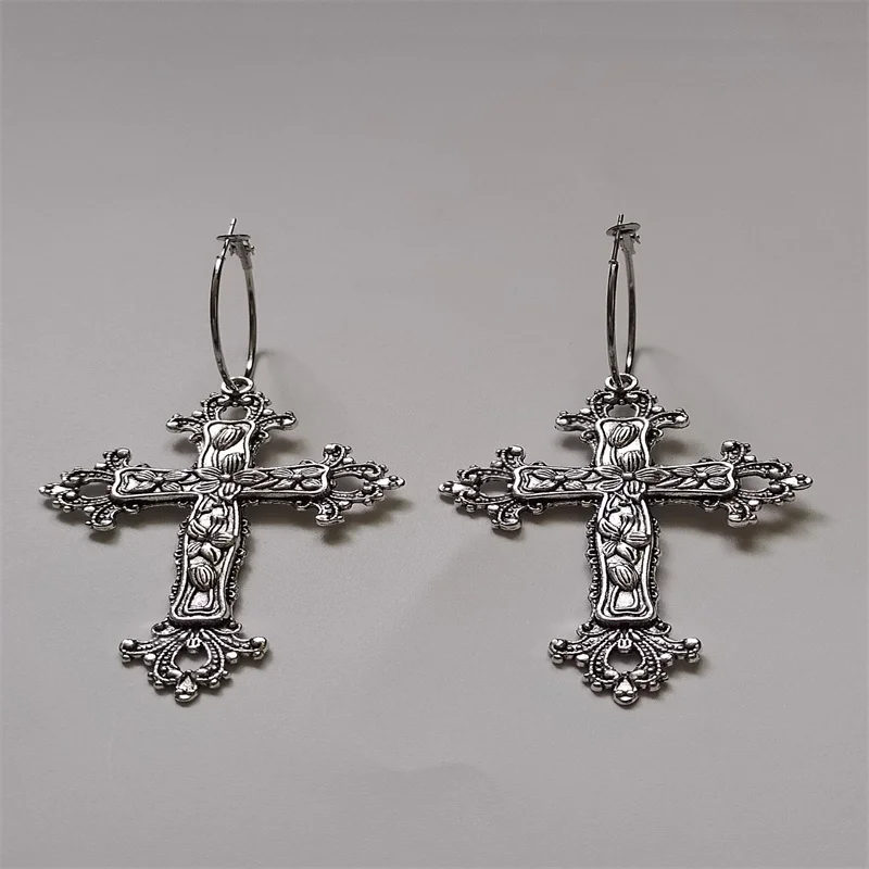 Large Antique Gothic Cross Hoop Earrings - Gifts for Her Trad Goth Jewelry Fashion Delicacy 2022 New Women Gift Girlfriend