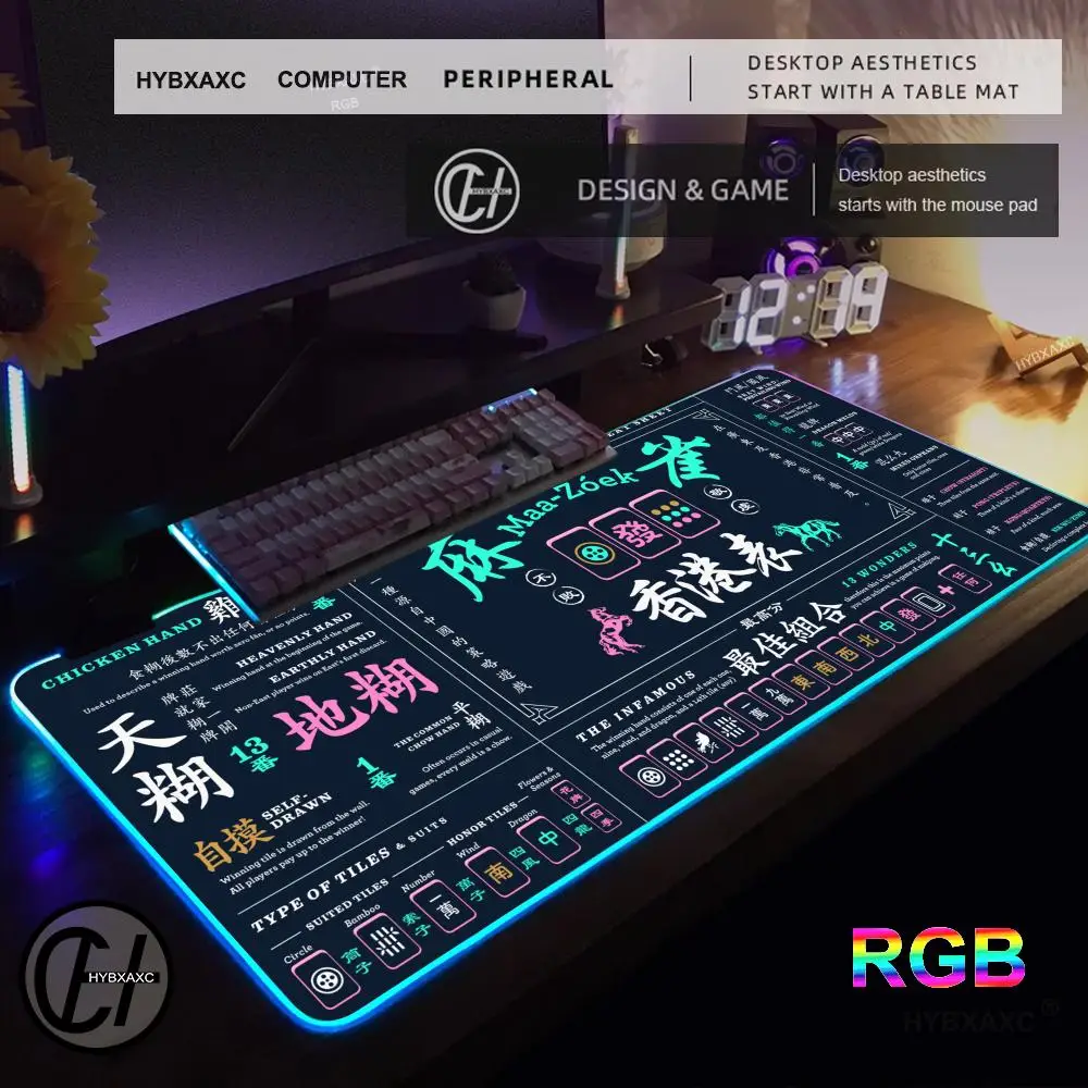 

HYBXAXC Маджонг резиновый коврик для мыши RGB игровой коврик для мыши настольный коврик HD геймер большой светодиодный светильник XXL 100X50 коврик для мыши