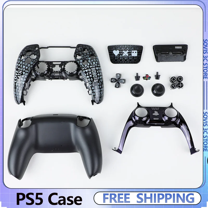 

Death Theme Gaming Controller Case Custom Black DIY Faceplate Matte/Glossy Touchpad for PS5 Controller Replacement Shell Gifts