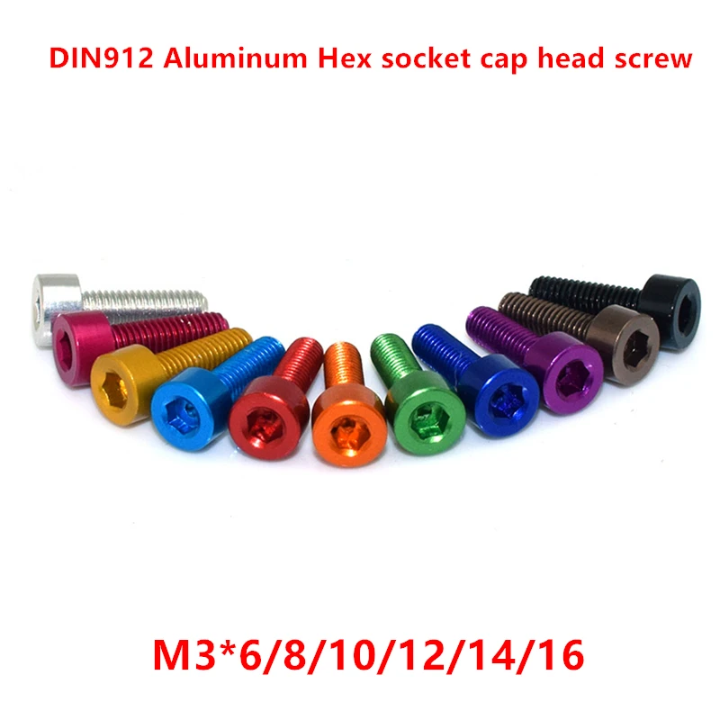 10pcs DIN912 Aluminum 7075 Allen Socket Screw M3*6/8/10/12/14 Aluminum Alloy Hex Hexagon Socket Cap Head Screw