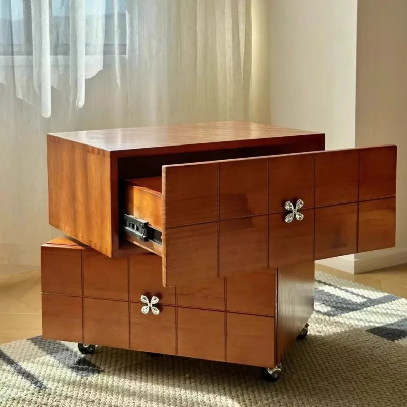 Rotatable bedside table Solid wood creative antique cabinet Drawer storage cabinet Storage solid wood bedside