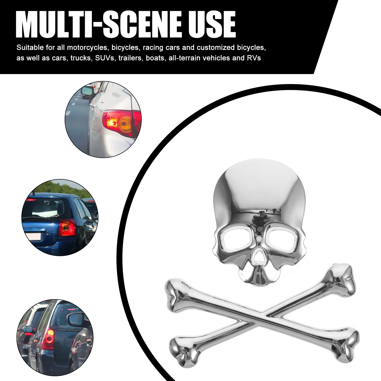 

3D Skull Metal Car Badge Silver Zinc Alloy Cool Skull Auto Decal for Car Motorcycle Bike Truck Suv Atv Boat