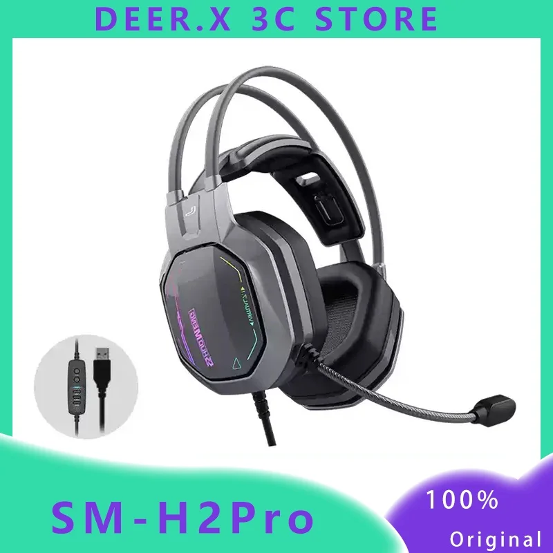 

SM-H2Pro Head mounted Wired Earphones 7.1 Sound Effect Active Noise Reduction Gaming Earphones PC Laptop Customization