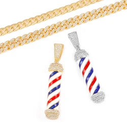 Barber Shop Hair Dresser Tools Necklace 3D Barber Pole Razor Hairclippers Charms Pendant Necklaces Men Women Souvenir HIP Hop