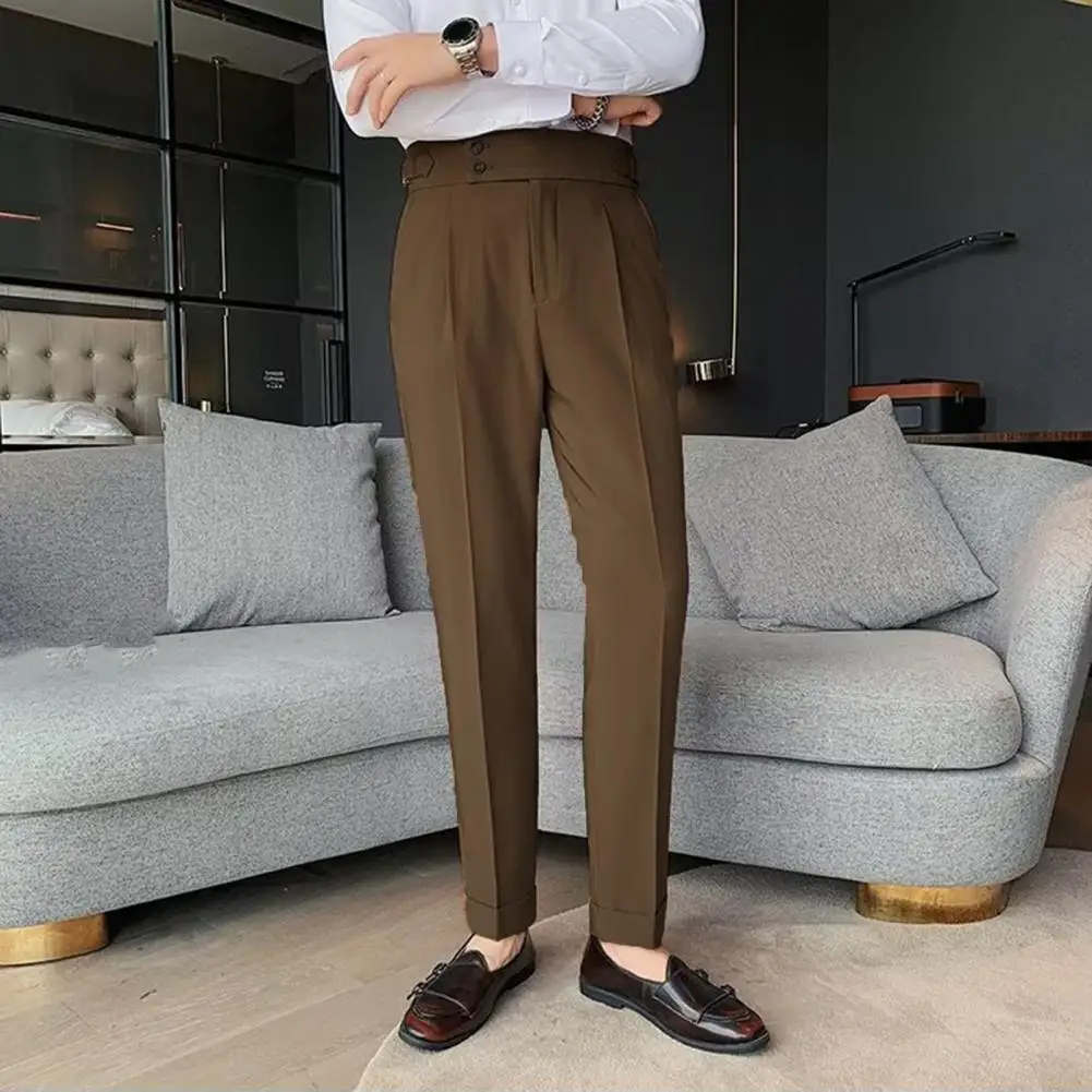 Men Business Dress Pants Men Suit Pants High Waist Slim Fit Feet Ankle-Length Pants Spring Fashion Business Casual Trousers