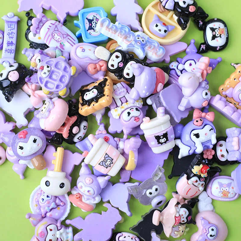 10Pcs Sanrio Accessories Korean Cartoon Kawaii Hellokitty Kuromi Mymelody Resin Diy Decoration Cute Girl Phone Case Headwear