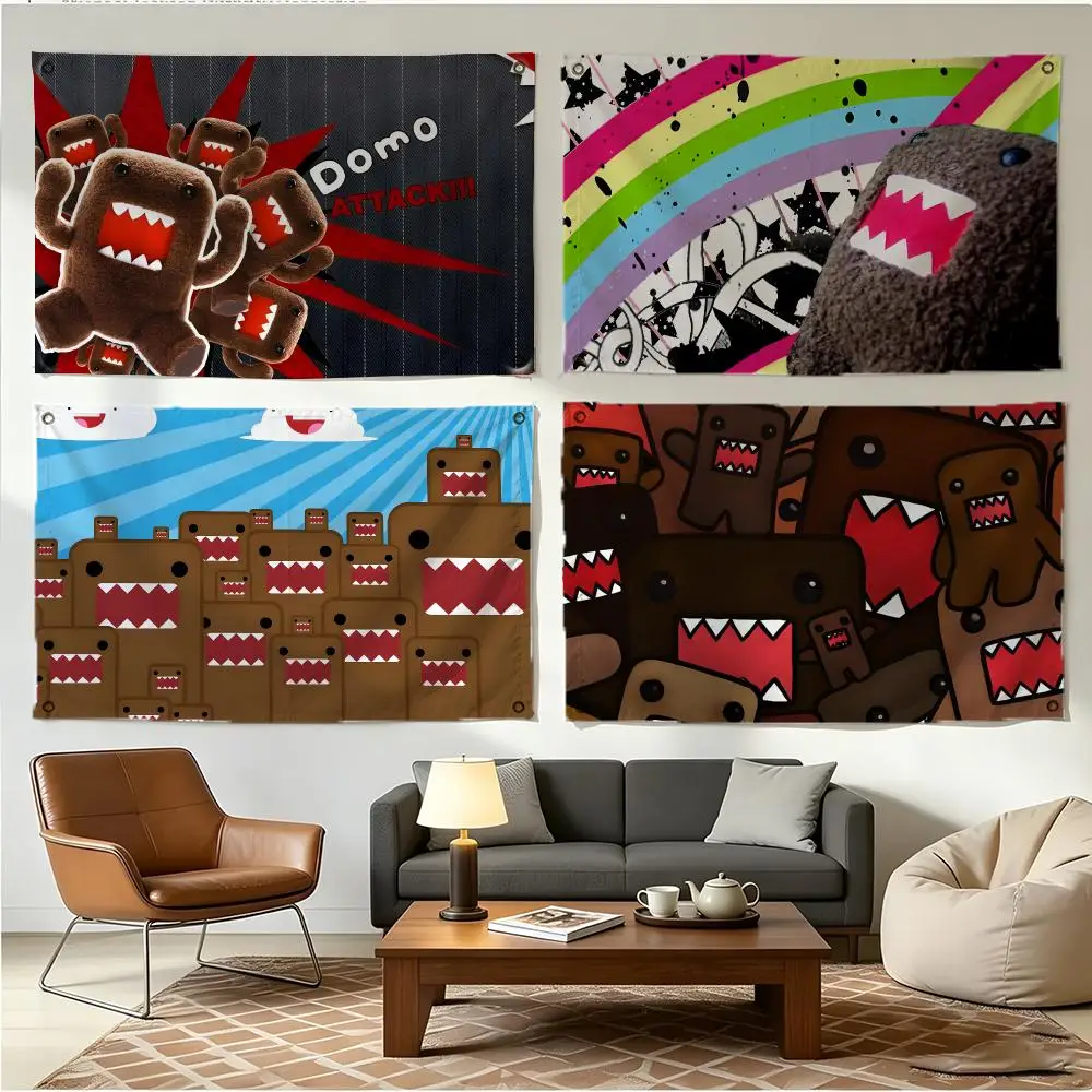 Character Mascot Domo Kun Flags Four Ring Borderless Art Decor Indoor Outdoor Use Simple Hang And Install