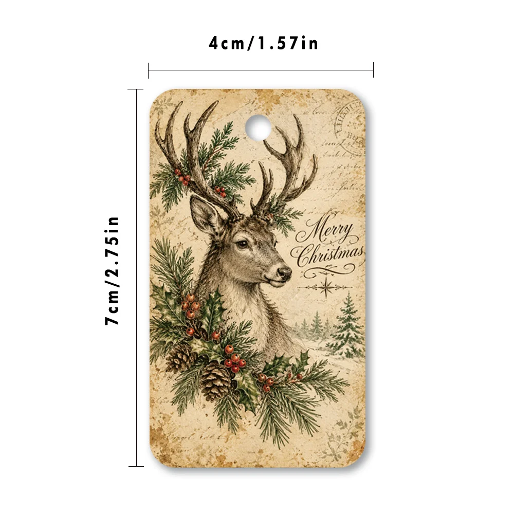 40pcs, Gift Tags, American Retro Christmas Art, Hanging Paper Labels for Gift Wrapping, Holiday Party Decor with String