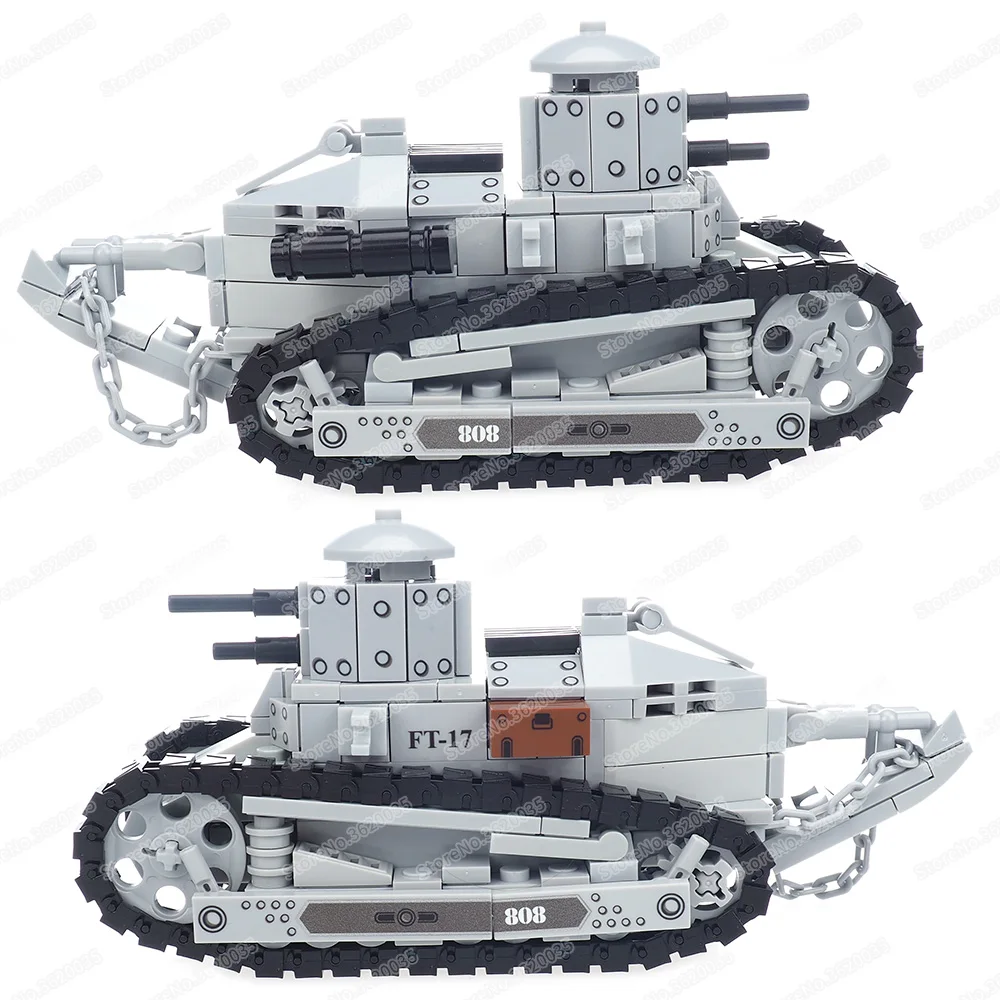 Military Ground Combat FT-17 Light Tank Building Block WW2 Figures War Assault Rotating Turret Weapons Model Child Gift Boy Toys