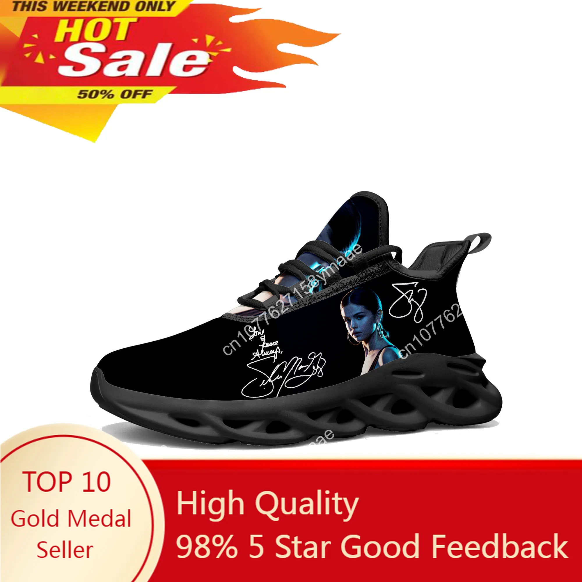 

Selena Gomez Flats Sneakers Mens Womens Sports Running Shoes High Quality Sneaker Customization Shoe Lace Up Mesh Footwear Black