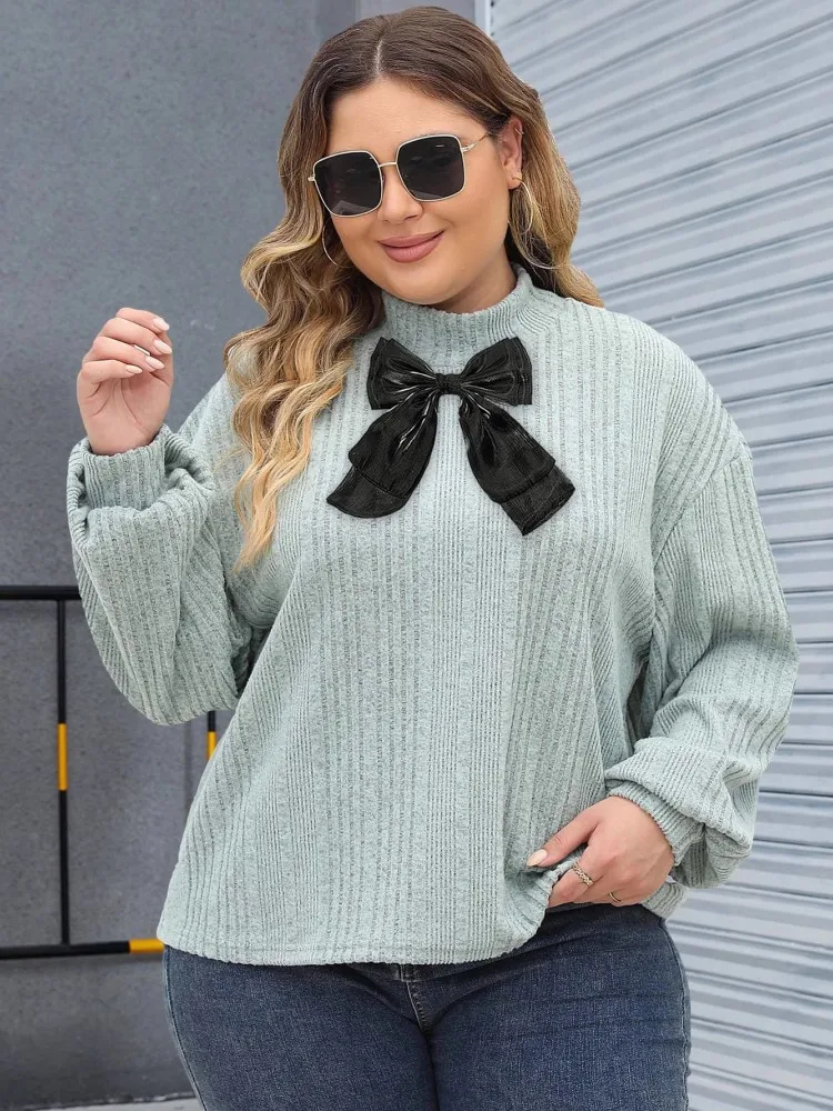 

Женский повседневный вязаный свитер больших размеров L-3XL с круглым вырезом и длинными рукавами, свободная футболка, спортивный уличный топ, женская одежда больших размеров