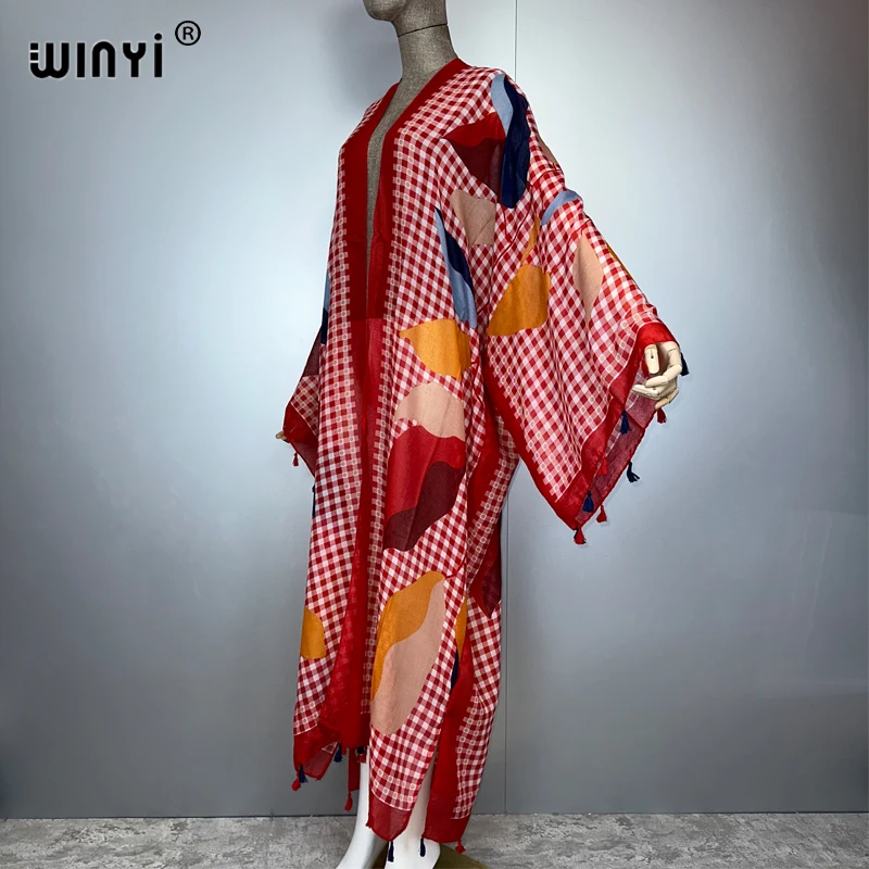 WINYI summer outfit kimono africa boho print beach cover up muslim dress cardigans beach wear women abaya dubai luxury kaftan