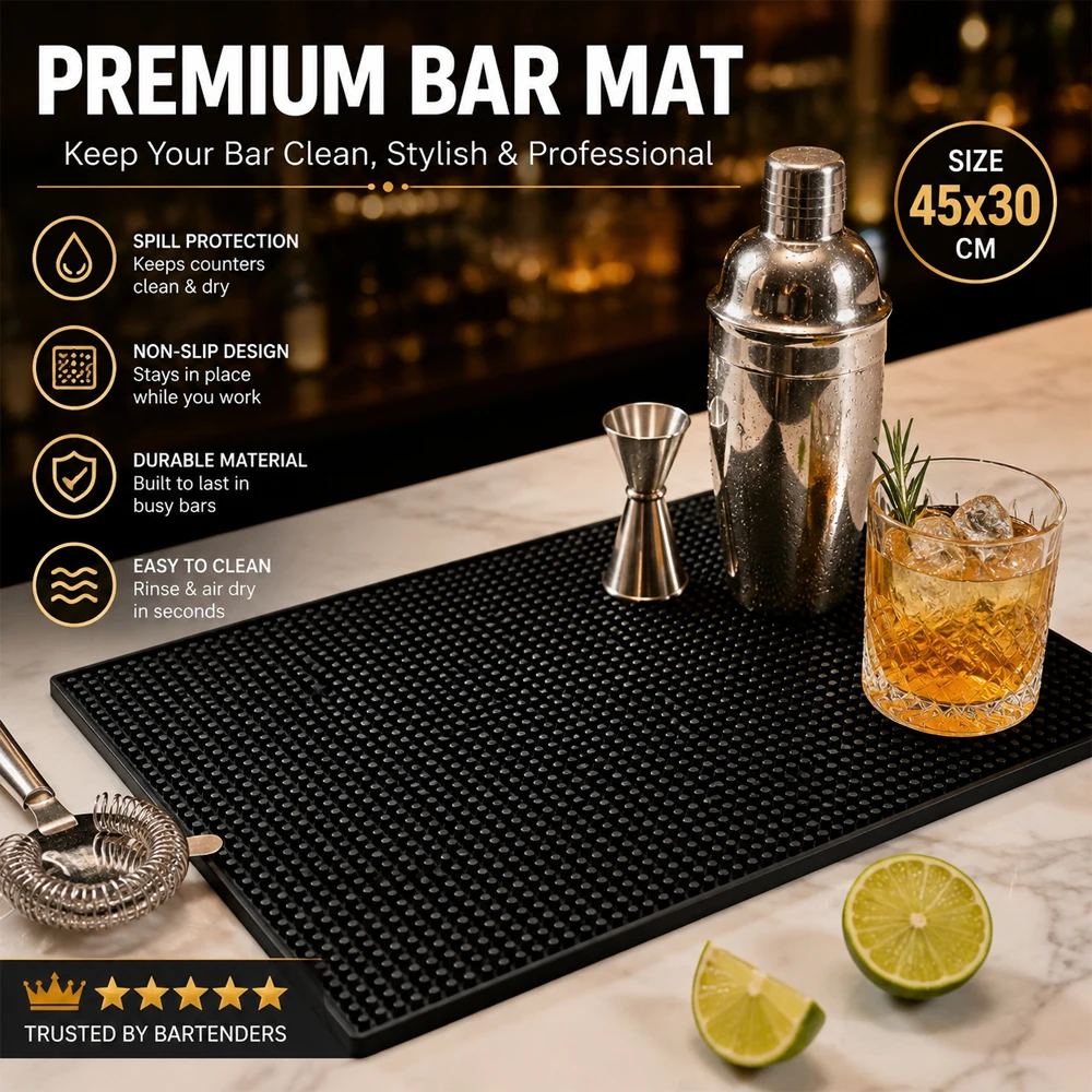 Bar Mat 17.7 X 11.8 in Thick Durable and Stylish Black Bar Spill Mat Non Slip Non-Toxic Service Mat for Coffee Bars