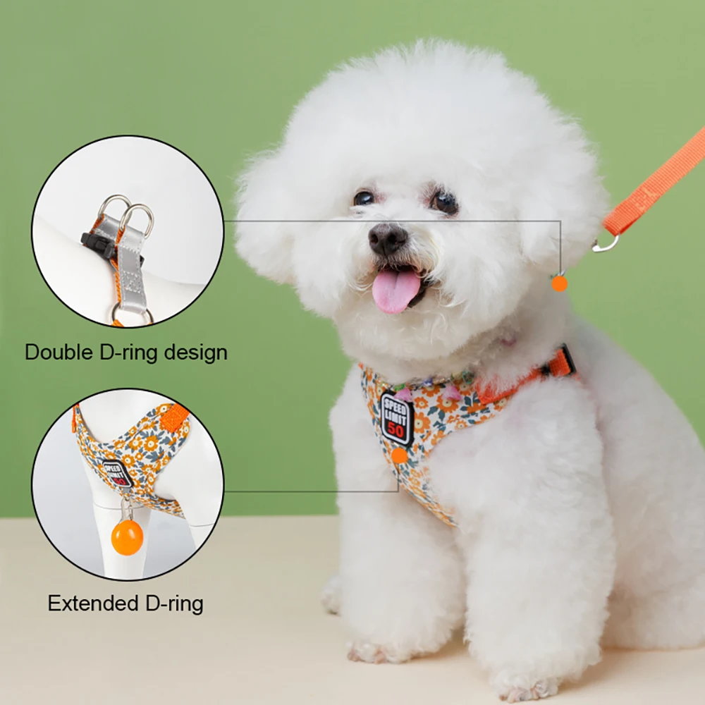 

Dog Harness Set - Adjustable Soft Padding Pet Harness with Leash Set for Small Medium Dogs - Easy Control Reflective Walking