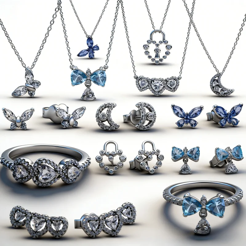 

Original 925 Sterling Silver Charms Pendant Blue Bow Suit Bead For Wome Rings Earrings Necklace DIY Bracelet Fine Jewellery Gift