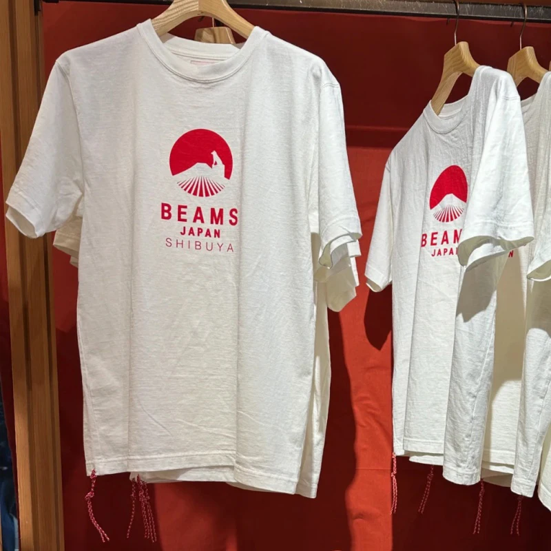 

Summer Breathable Japan Tokyo Beams Tshirt Casual Snow Mountain Dog Silhouette Print Weaving Red Rope Short Sleeve Men Women