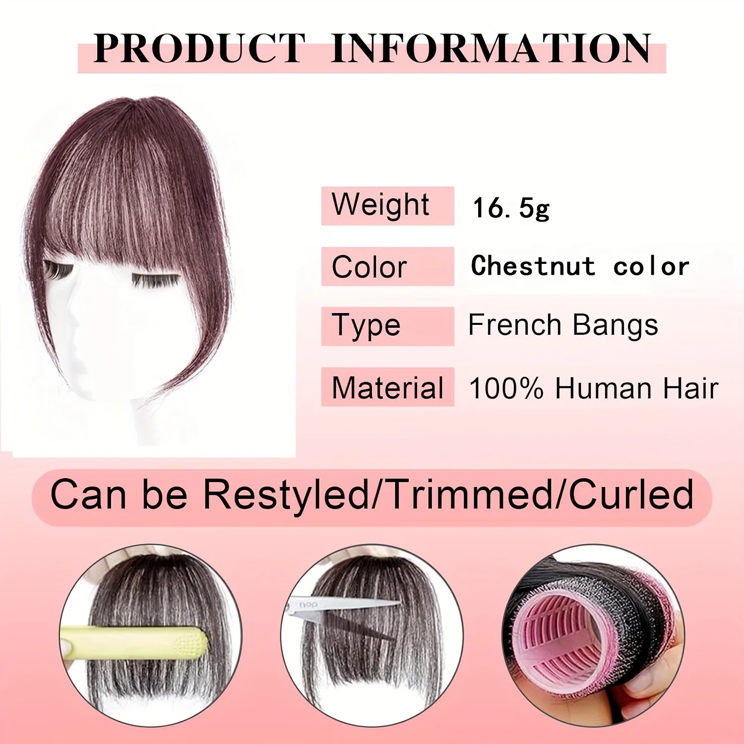 Clip in poni ekstensi rambut manusia asli 100% klip pada poni tipis untuk wanita pinggiran dengan wig wig warna Jet hitam