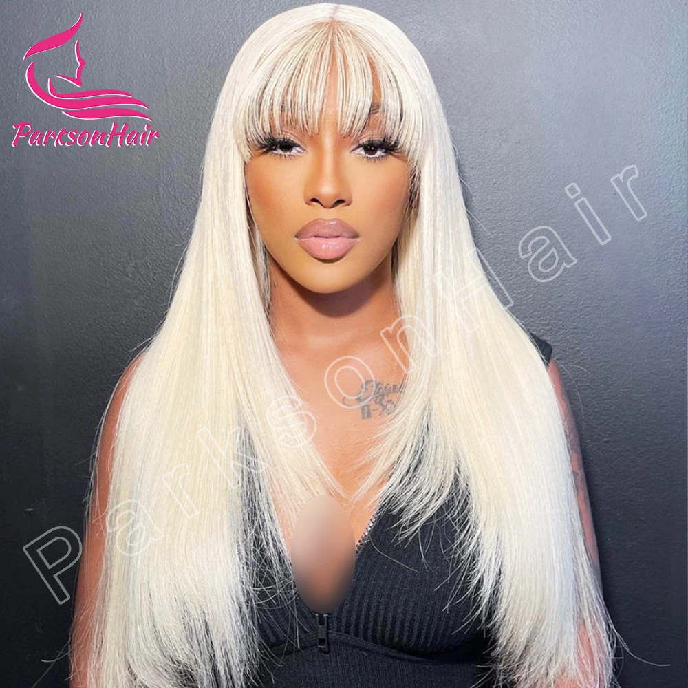 60# 13x4 13x6 HD Transparent Lace Frontal Wig Brazilian Straight 613 Colored Human Hair With Bangs Lace Front Wigs Pre Plcuked