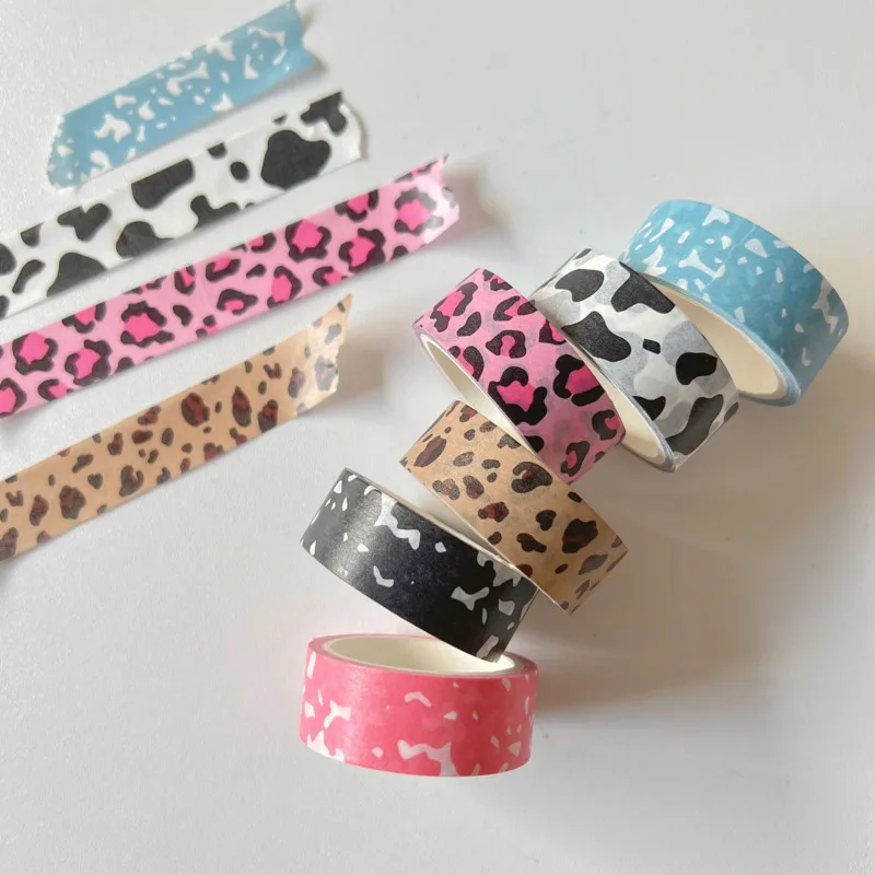 1Pc Ins Cute Milk Stripe Leopard Cows Masking Washi Tape Decorative Dot Adhesive Tape Diy Scrapbooking Sticker Label Stationery