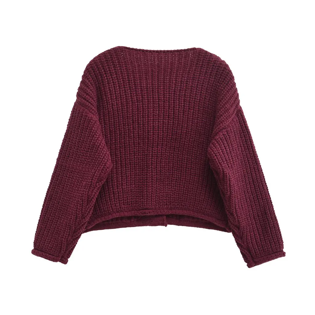 

Women's Solid Color Single-breasted Knitted Sweater Jacket Double Pocket Short Thickened European American Style Trendy Sweater