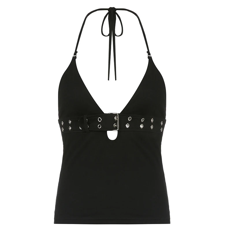 Y2k Bandage Crop Top Schwarz Rückenfreies Top Lace Up Süße Party Strand Sommer Sweats Frauen Retro Basic Mini Weste Punk – Detail 8