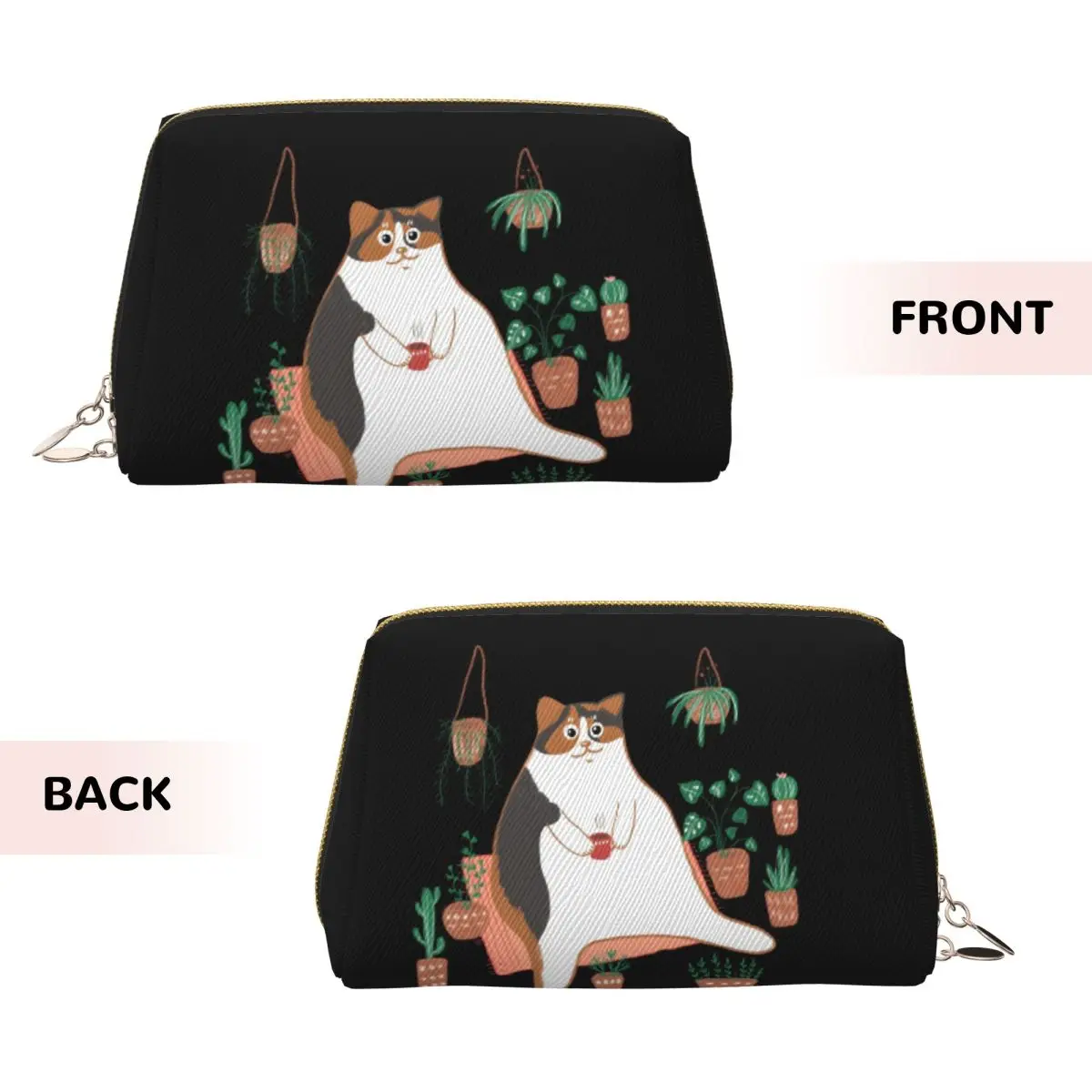 Calico Cat With Pot Plants Cat For Mom Women Cosmetic Bags Travel Makeup Organizer Pouch Toiletry Storage Dopp Kit Box