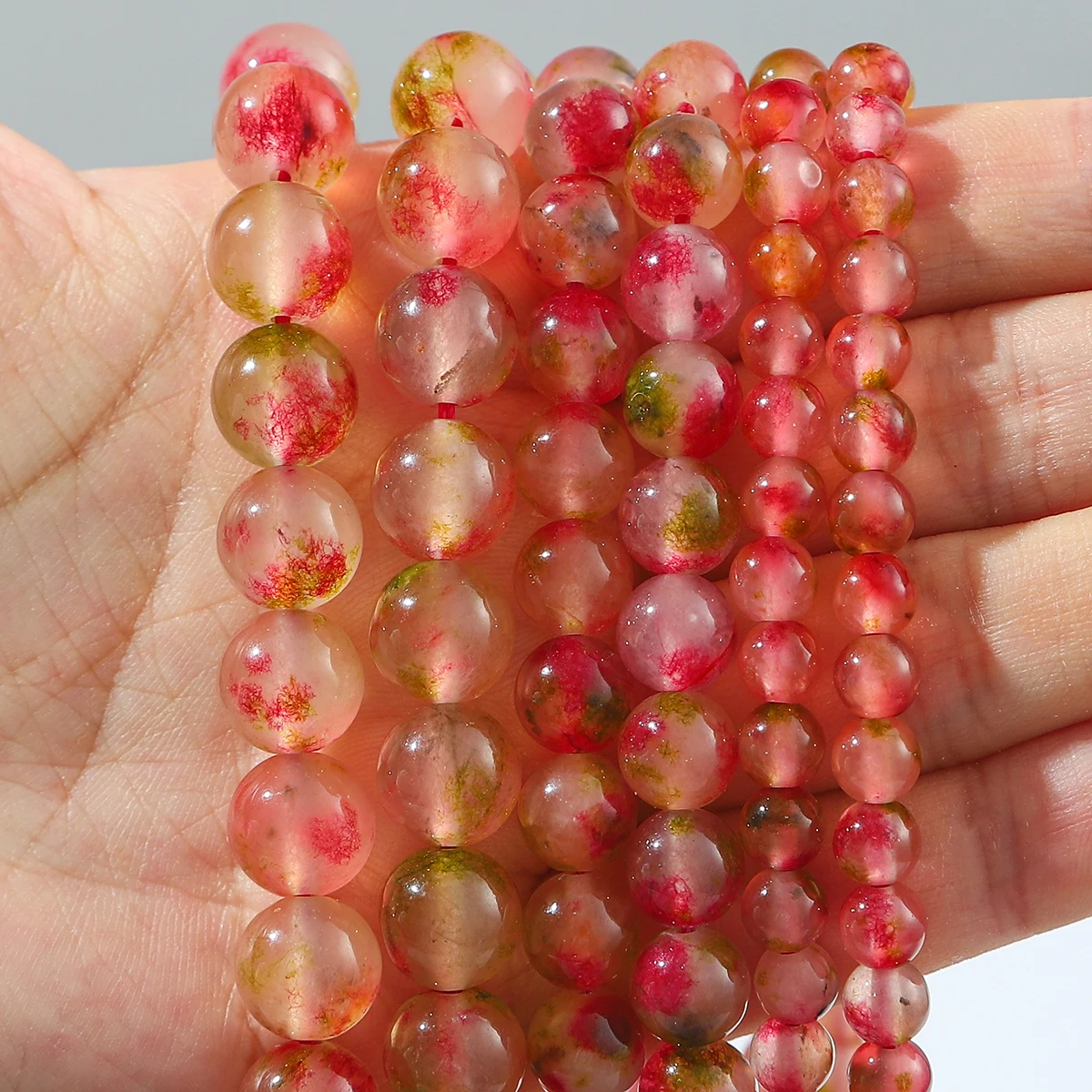 Modische natürliche Wassermelonen-Kristallstein-Perlen, runde lose Abstandsperlen für die Schmuckherstellung, DIY handgemachte Armbänder, Ohrringe, Accessoires – Detail 1