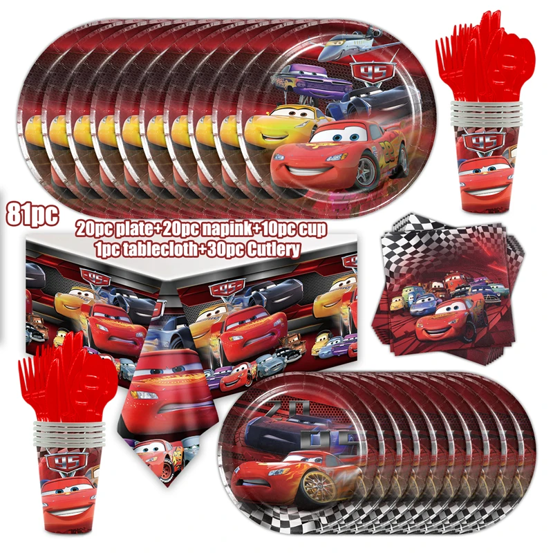 Disney Cars Birthday Decoration Cartoon Lightning Mcqueen Party Paper Plates Napkins Cups Balloon Event Supplies Baby Shower Kid