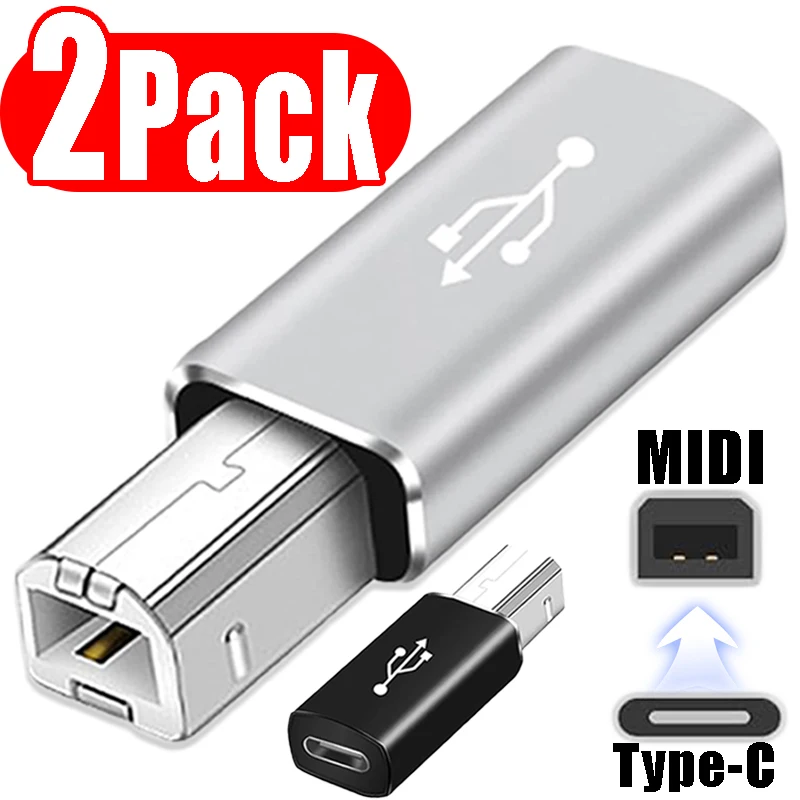 1/2Pack Type C Female To MIDI Male Adapter USB C To USB B Convert Connector for Printer Electric Piano Laptops USB Microphones