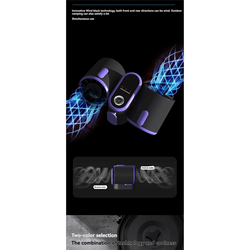 A59E-Turbo Jet Fan Double-Headed Waist-Mounted Fan Power Bank With Light For Outdoor Camping Traveling Work