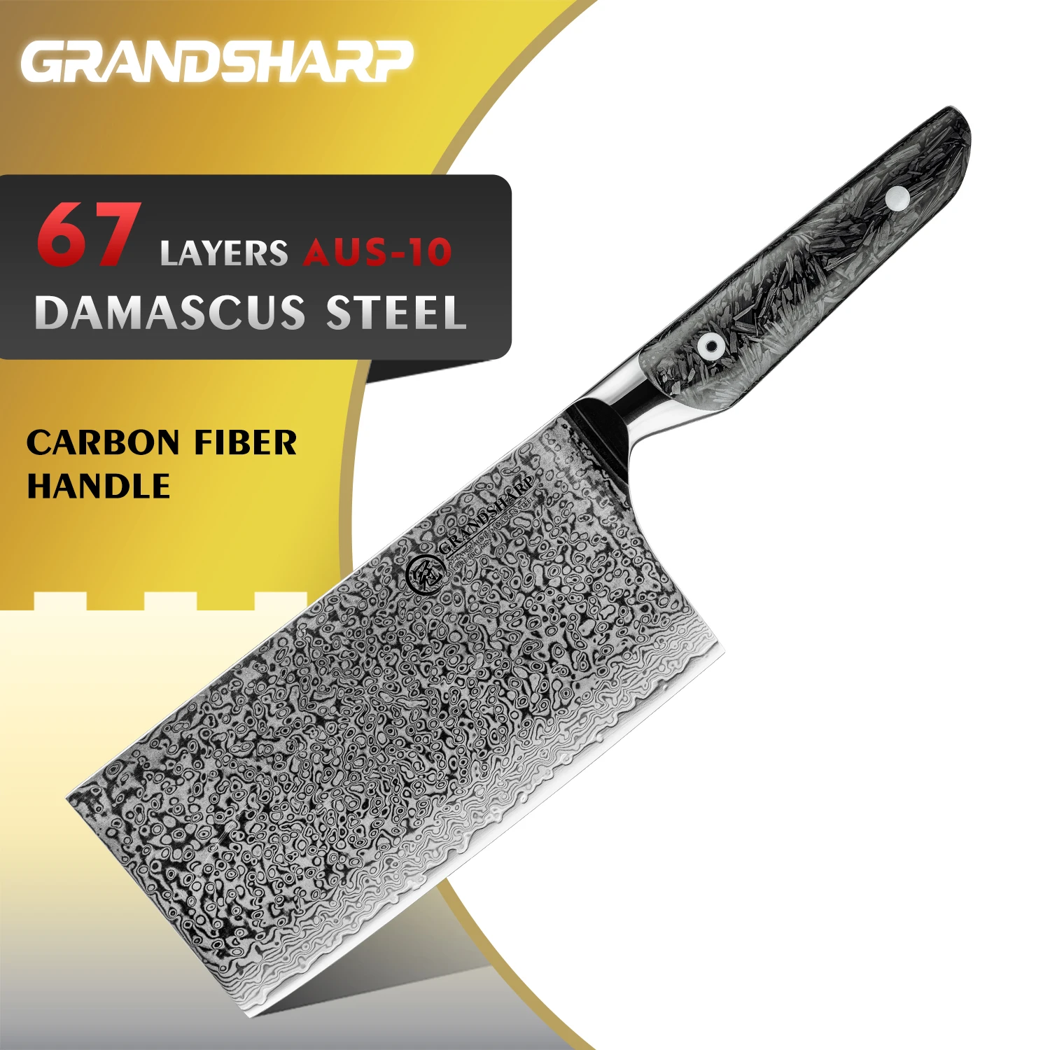 Grandsharp 7 Inch Professional Cleaver Knife 67 Layer AUS-10 Damascus Steel Fine Edge Kitchen Chef Nakiri Knife For Cooking