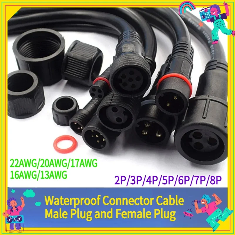 Black Waterproof LED Light Strip Connector Set 2-8 Pin Male And Female Plugs with 40cm Cable for Lighting Strips