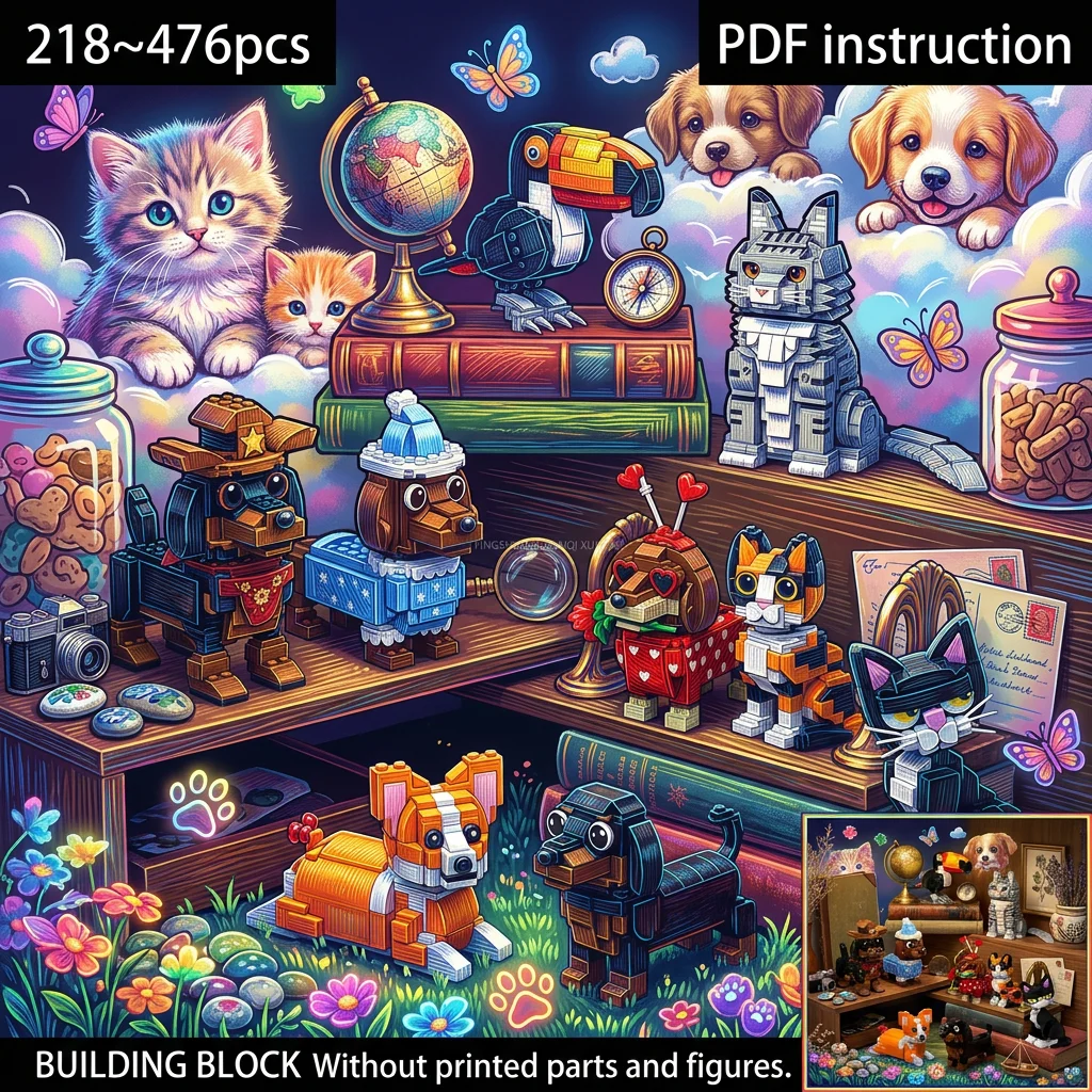 

Building Blocks MOC Classic Pet Animal Figure Corgi Dachshund Cat Puppy Display Model Desk Decor Adult Brick Set