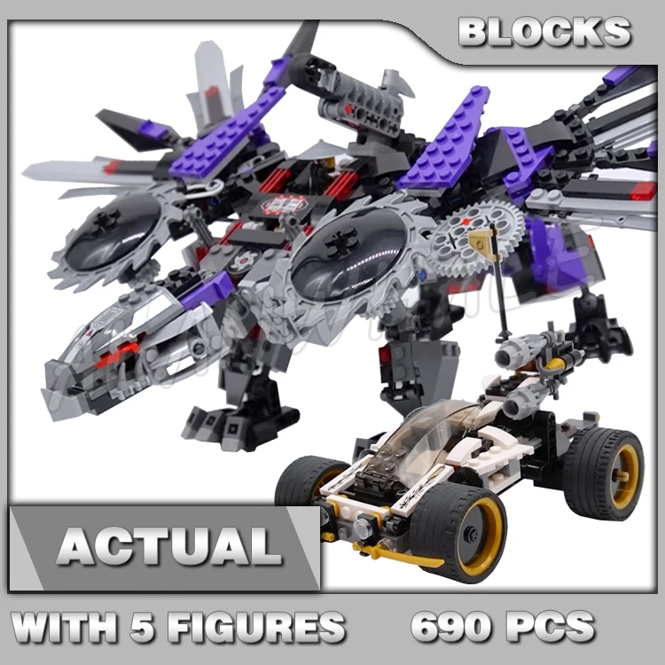 

690pcs Shinobi Nindroid Mech Dragon Spinning Wing Blades Gliders Nya Car 9789 Building Block Toys Compatible With Model