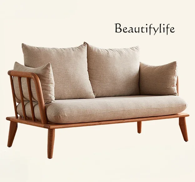 

Japanese Style Couch Living Room Modern Minimalist Cherrywood Sofa Nordic Solid Wood Fabric Combination