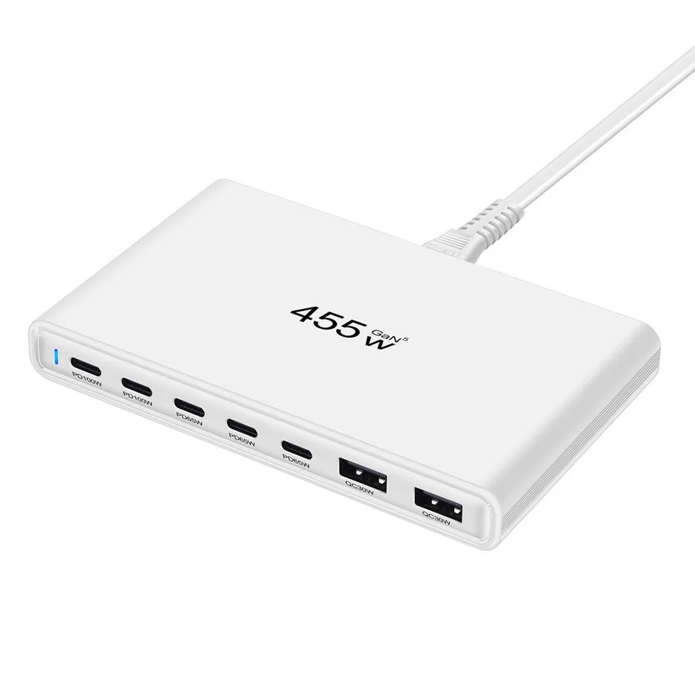 Ultra-Slim 455W GaN Desktop Charger Multi-Port Fast Charging Station Adapters for Phones And Tablets Dropshipping Wholesale