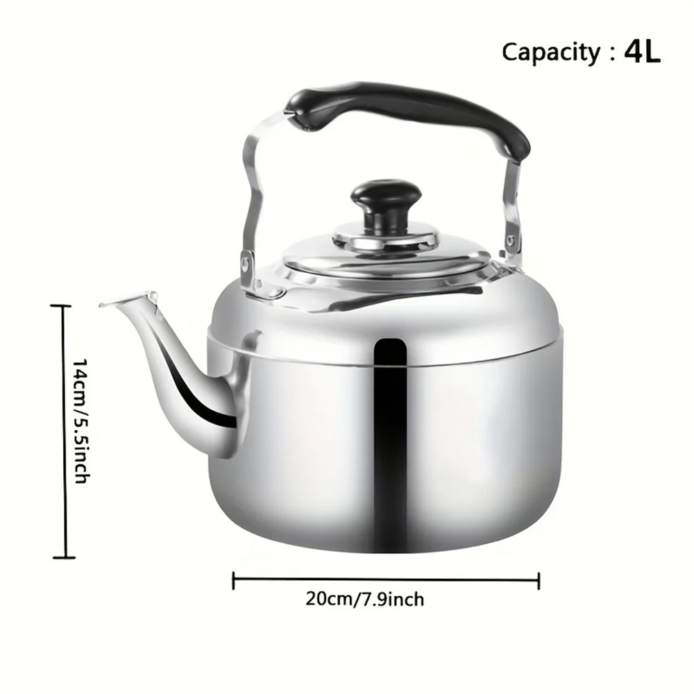 4L Stainless Steel Stove Top Teakettle, Fast Boiling Teapot, Whistle Mirror Polished Heat Water Pot, Camping Coffee Kettle