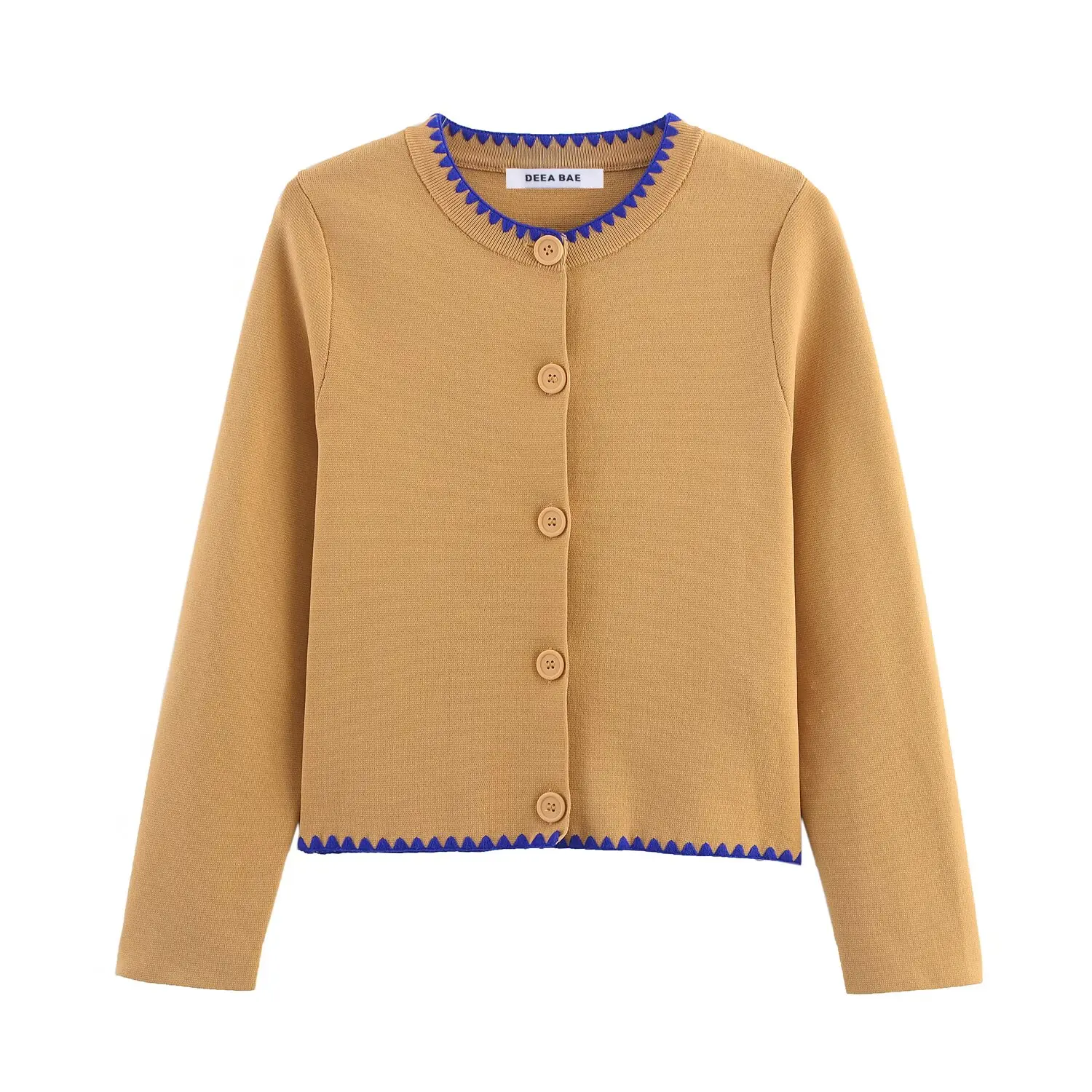

Topenomi Contrast Color Embroidery Knitted Cardigan Women Autumn Winter Fashion O Neck Single Breasted Sweater Coat Casual Tops