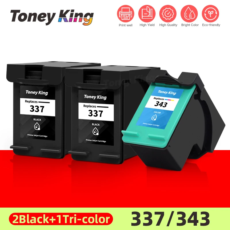 

TONEY KING 337 343 Ink Cartridges Replacement For HP337 For HP343 Photosmart 2570 2573 2575 C4100 C4140 C4150 C4160 C4180 C4183