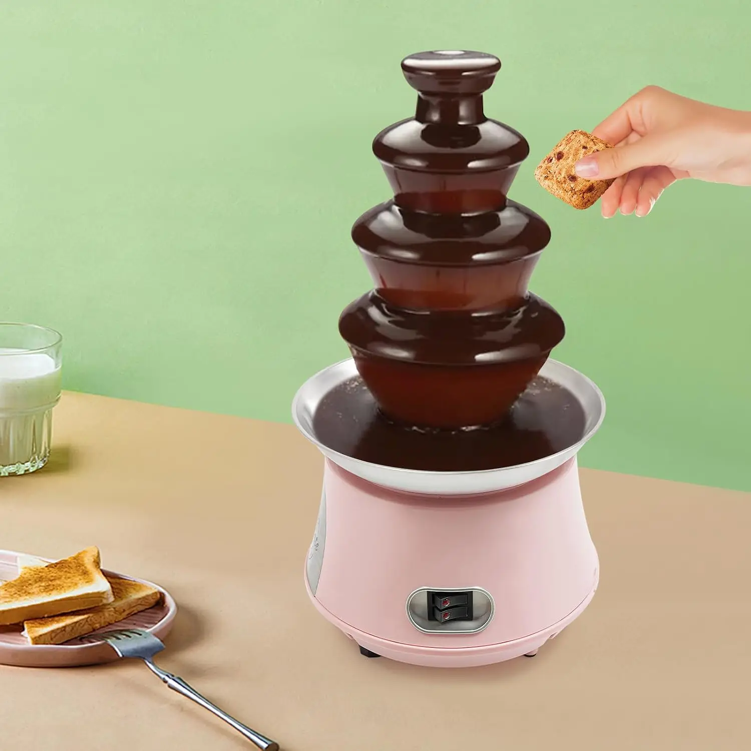 NEW 4 Tier Electric Chocolate Fountain Machine, Pink Chocolate Fondue Fountain Machine 180W Cheese Fountain Party Chocolate Fountain for Sauce Liqueuers Nacho Cheese Birthday Wedding Party (Pink)
