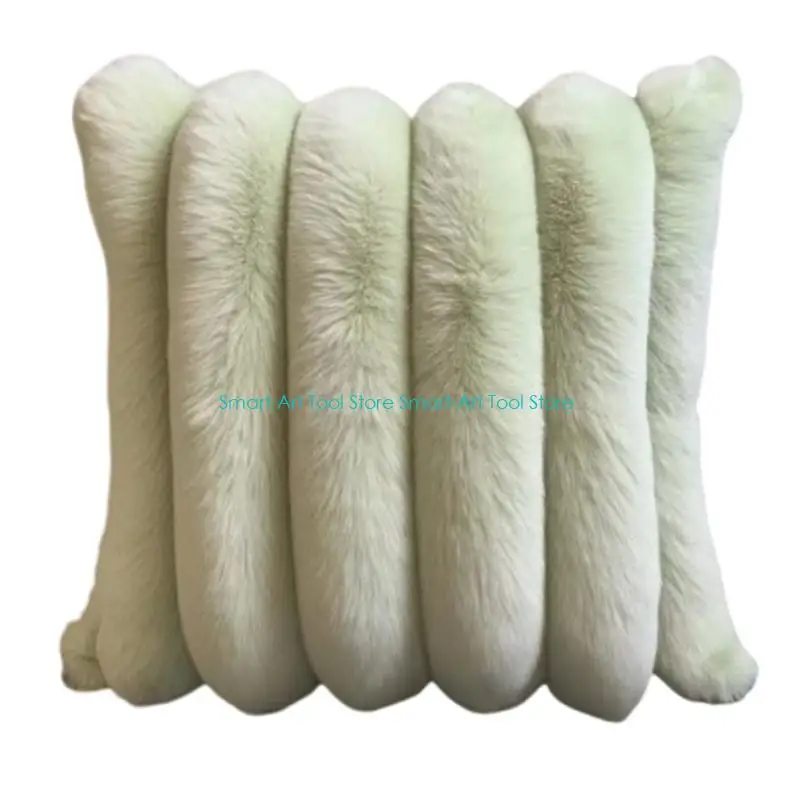 E1PB Wide Stripe Pillow Case Craft of Comfortable Imitation Rabbit Hair Easy to Cleaning and Sturdy