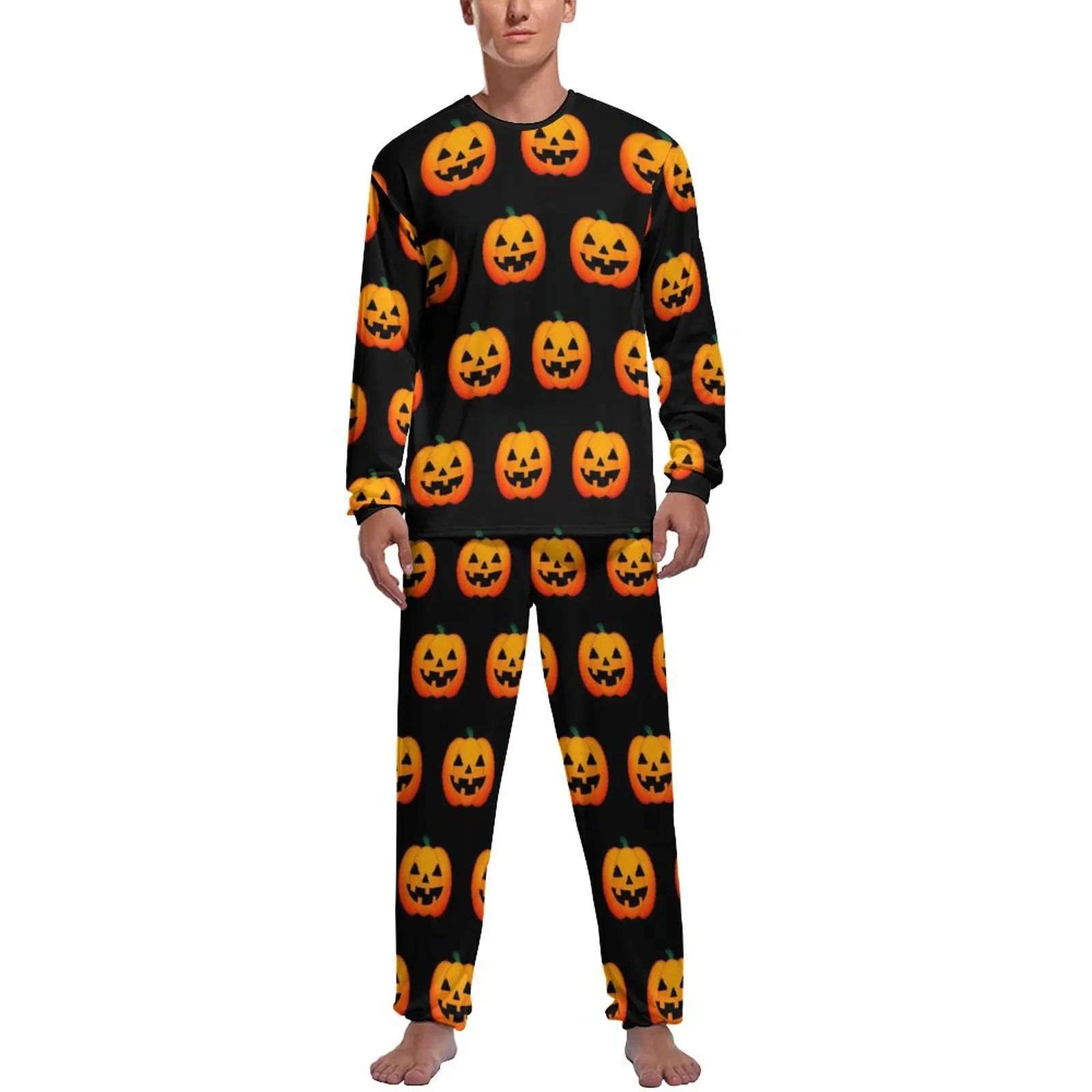 Pumpkin Party Pajamas Daily Two Piece Happy Halloween Elegant Pajama Sets Male Long Sleeve Casual Graphic Home Suit