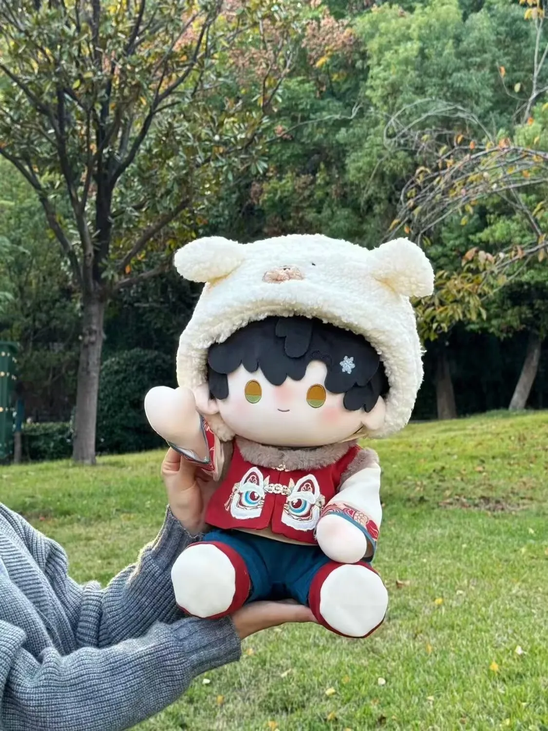 Vestido de saudação de ano novo de boneca de algodão de 40cm, vestido de boneca de estilo antigo chinês, atributo de cosplay, mudança de roupa de outono inverno