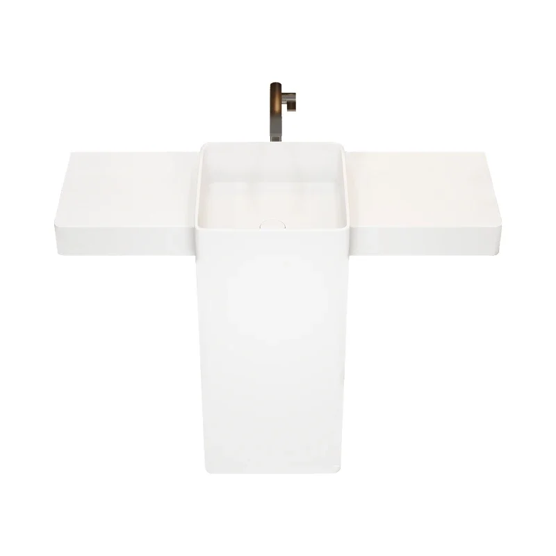 

Artificial Stone Washbasin Bathroom Pedestal Basin Integrated Floor Hotel Wash Basin Customization