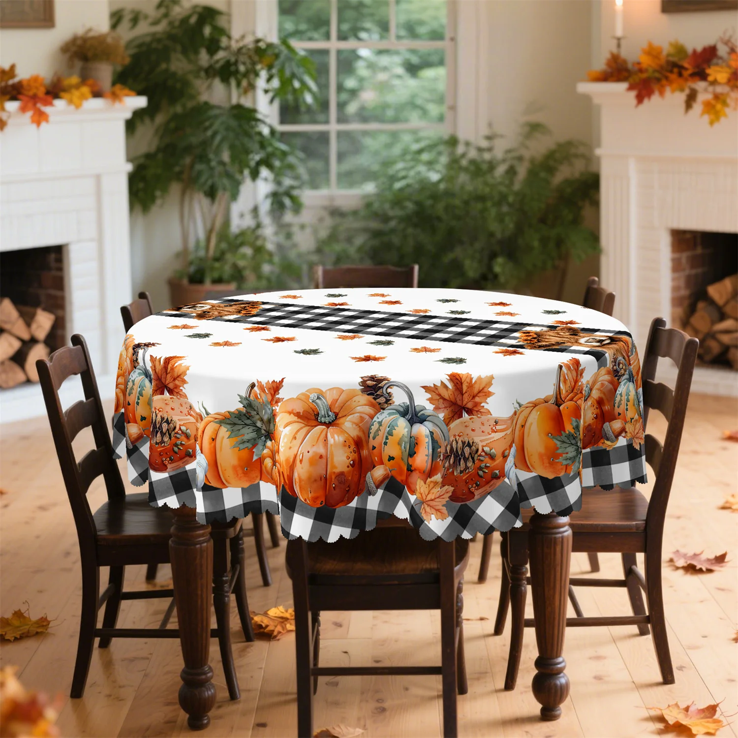 Pumpkin autumn maple leaf tablecloth, suitable for rectangular and round tables, washablezyc