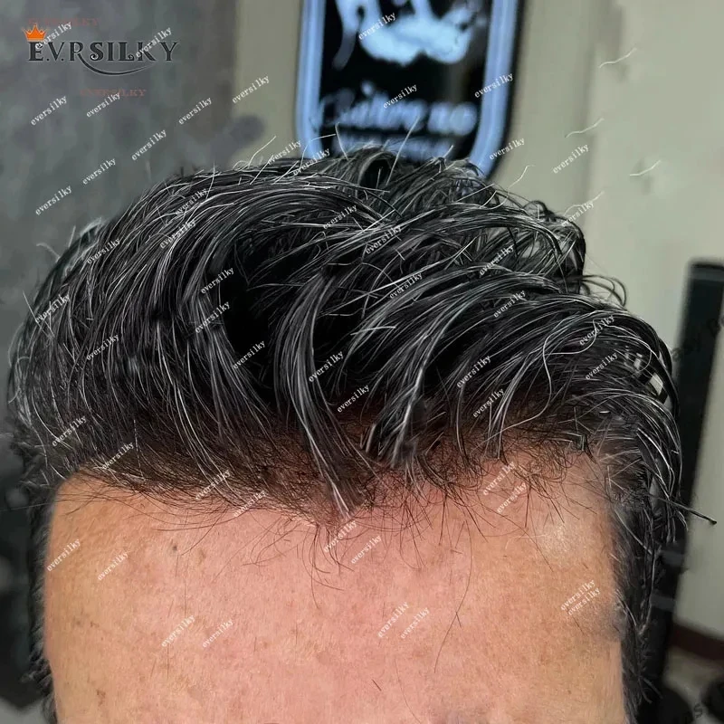 

1B20 1B40 Natural Hairline Men's Toupee Super Durable Thin Skin Full Pu Male Human Hair Wigs Brown Grey Black Man System Prosthe